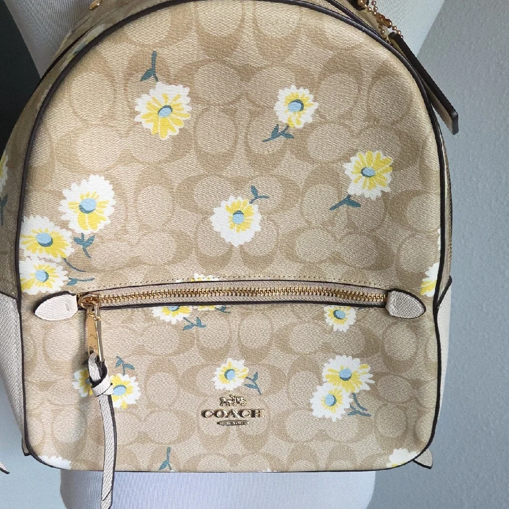 Coach Tan Floral Women's Backpack - Picture 1 of 7